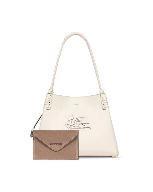 Etro White Ledertasche Mit Gesticktem Logo