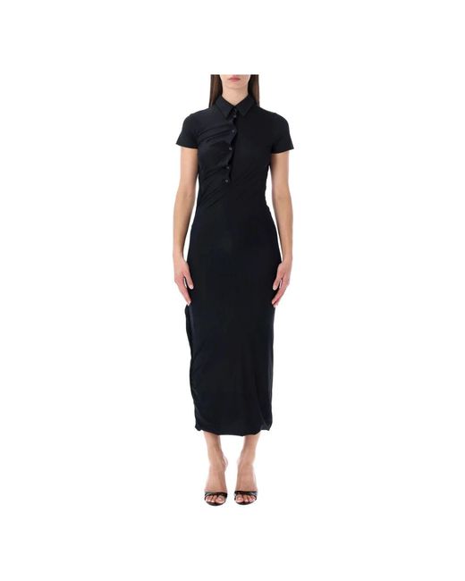 OTTOLINGER Kleedjes ,Zwart ,Twisted Polo Midi Jurk in het Black