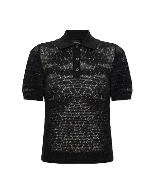 DSquared² Tops ,Zwart ,Leer Polo Met Korte Mouwen in het Black