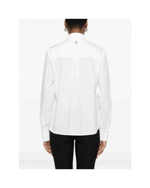 Blugirl Blumarine White Weiße hemdbluse mit knopfmanschetten und abgerundetem saum