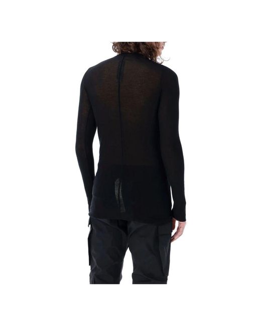 Magliette nera a girocollo a coste di Rick Owens in Black da Uomo