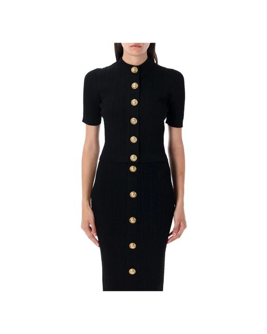 Balmain Truien & Vesten ,Zwart ,Polyester Geribbelde Kabelgebreide Vest Noir Aw 25 in het Black