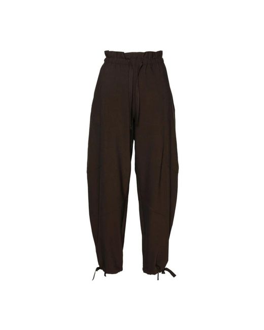 Pantaloni melange con vita elastica di Ganni in Brown
