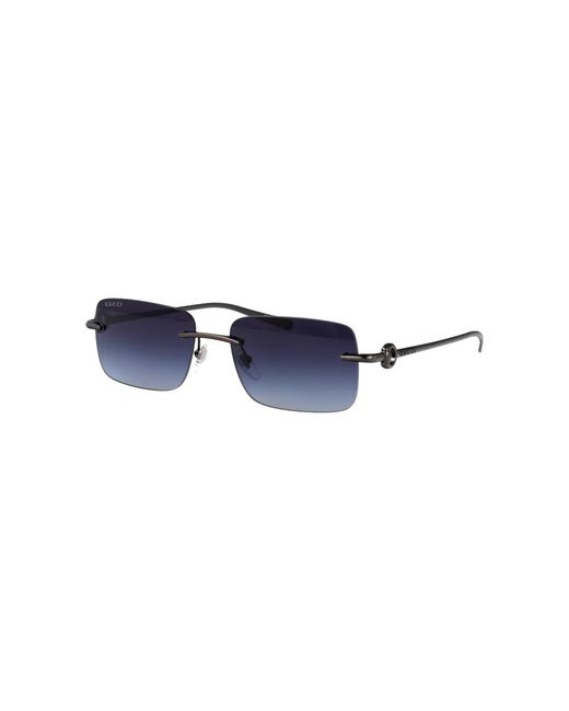 Gucci Blue Horsebit Square-Frame Metal Sunglasses for men