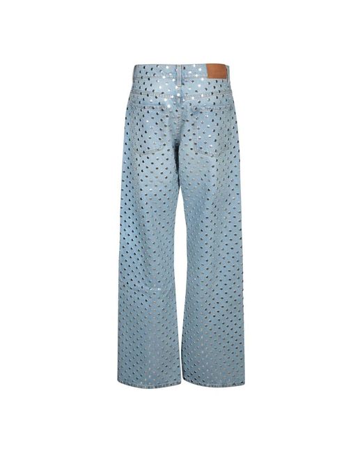 7 For All Mankind Blue Blaue Wide-Leg Jeans Mit Silbernen Nieten