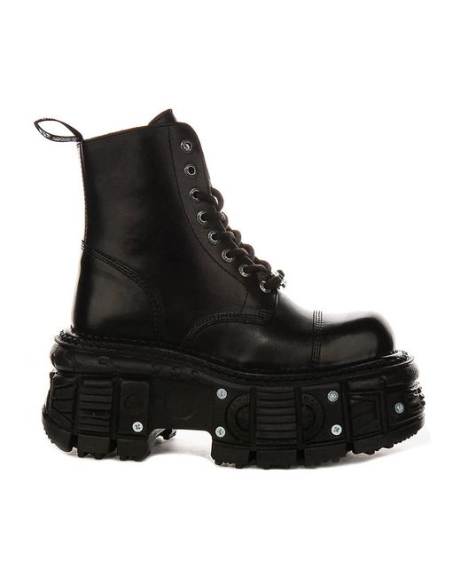 New Rock Black Lace-Up Boots