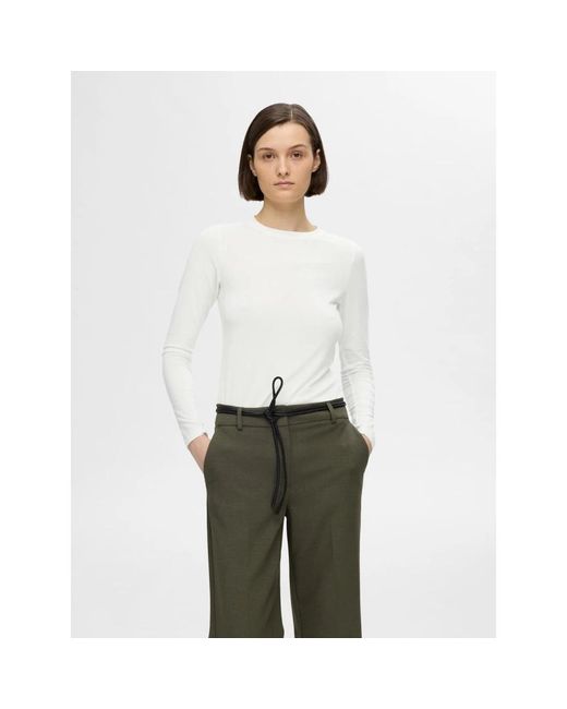 SELECTED Long Sleeve Top in het White