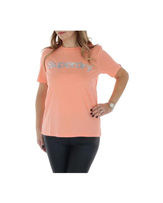 T-shirt in cotone stampato rosa donna di Superdry in Pink