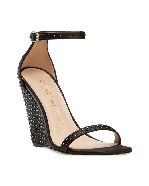Stuart Weitzman Schoenen ,Zwart ,Satijn Swarovski Crystal Wedge Sandal in het Metallic