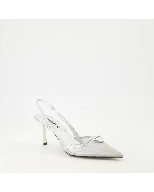 Prada White Mesh Pointed-Toe Pump