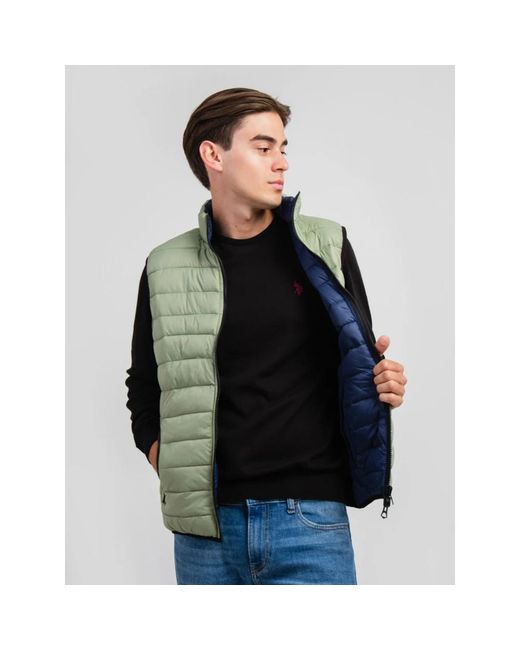 U.S. POLO ASSN. U. Polo Assn. ,Jassen ,Groen ,Polyester Omkeerbaar Herenvest Groen/Blauw in het Green voor heren