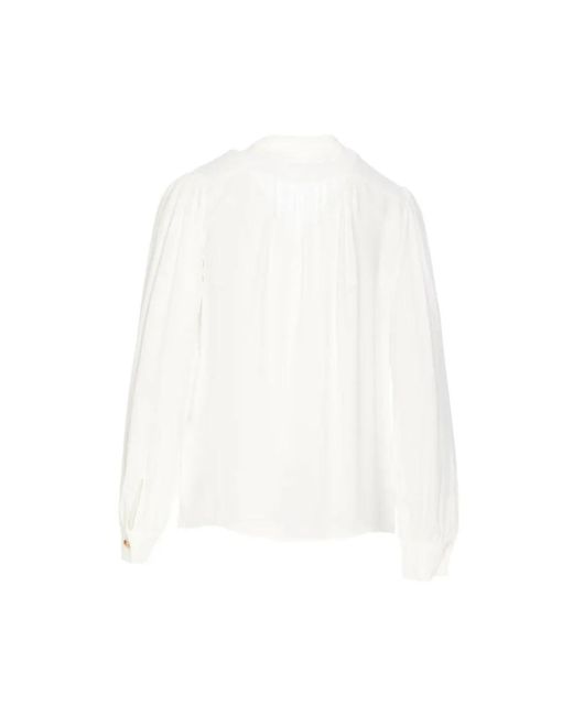 Elisabetta Franchi White Georgette bluse mit langen ärmeln und v-ausschnitt,ivory blusen
