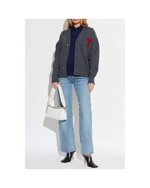 AMI Truien & Vesten ,Grijs ,Wol Wollen Cardigan in het Blue