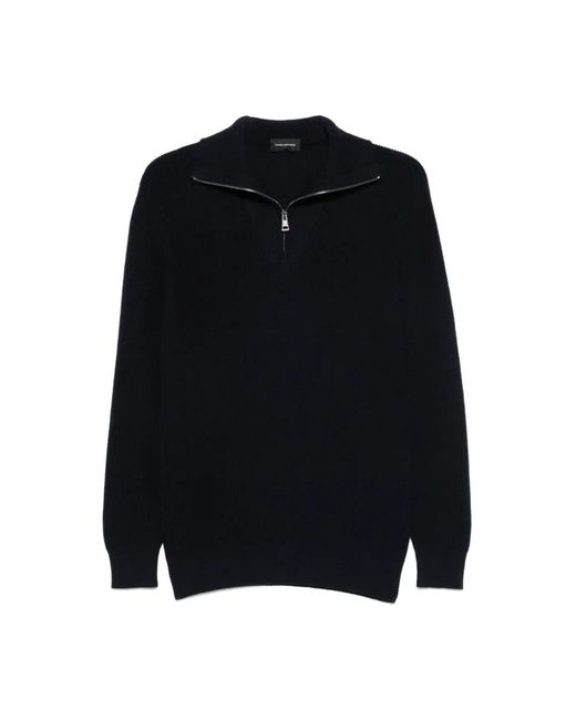 Tagliatore Wollpullover Mit Halbem Reißverschluss in Black für Herren
