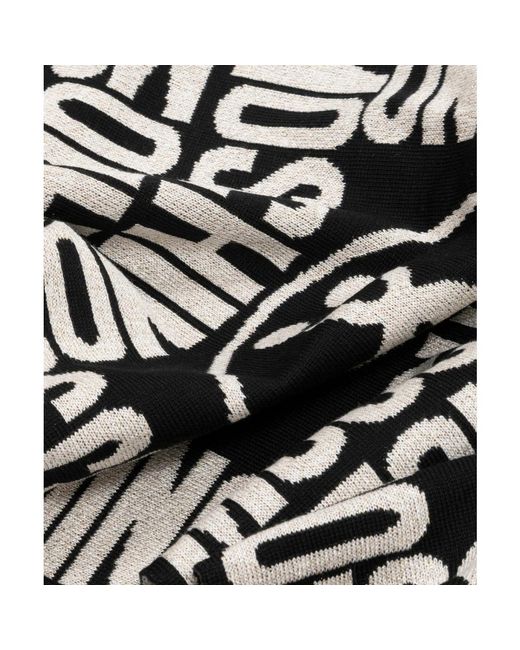 Moschino Black Double Question Mark Wool Scarf