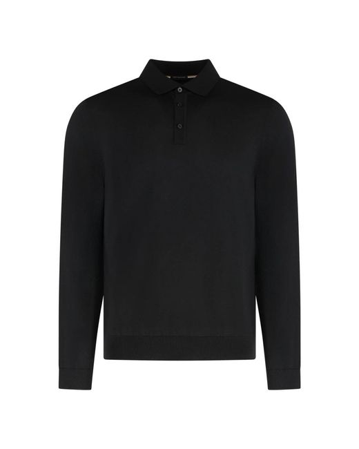 HUGO Gerippter Strickwoll-Poloshirt in Black für Herren