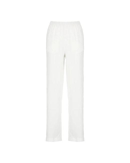 Pantaloni in lino bianchi vita elastica tasche di Fabiana Filippi in White