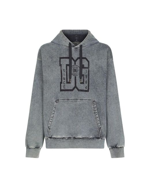 Dolce & Gabbana Gray Melange Jersey Hoodie With Print for men