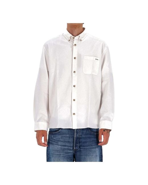 A.P.C. Overhemden ,Wit ,Katoen Wit Overhemd Relax Fit Casual in het White voor heren