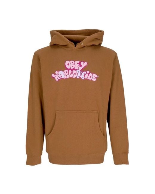 Obey Hoodies & Sweatvesten ,Bruin ,Katoen Butterfly Basic Hooded Fleece Hoodie in het Brown voor heren