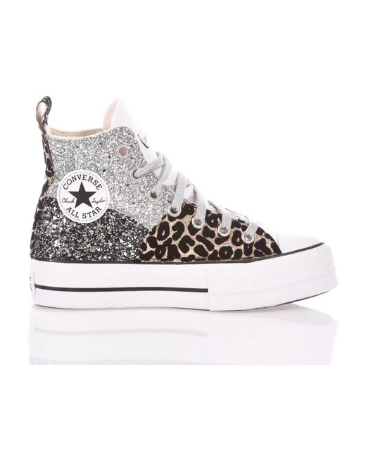 Zapatillas plateadas blancas negras hechas a mano Converse de