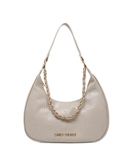 carlo colucci Gray Elegante Logo-Geprägte Umhängetasche