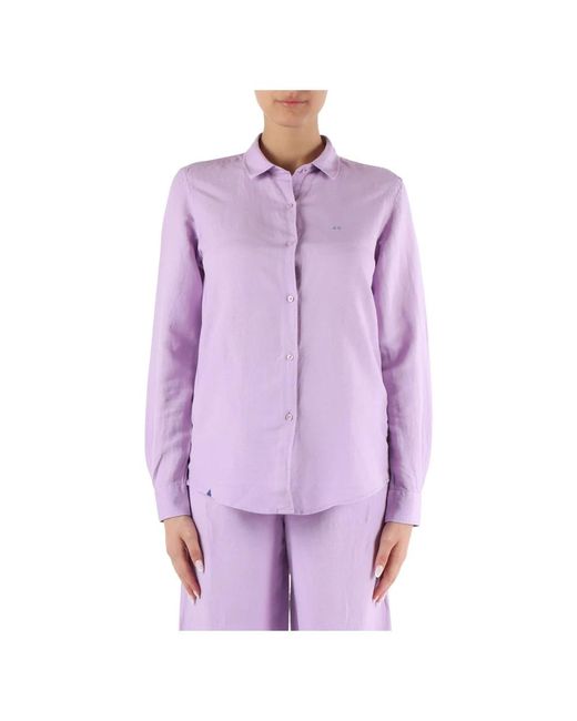 Camisa regular fit de lino y viscosa Sun 68 de color Purple