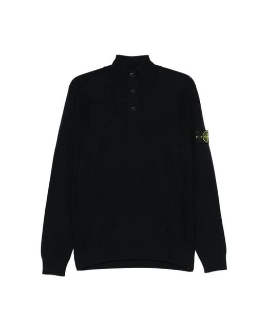Stone Island Dunkelblauer Regular Fit Button-Up Pullover in Black für Herren