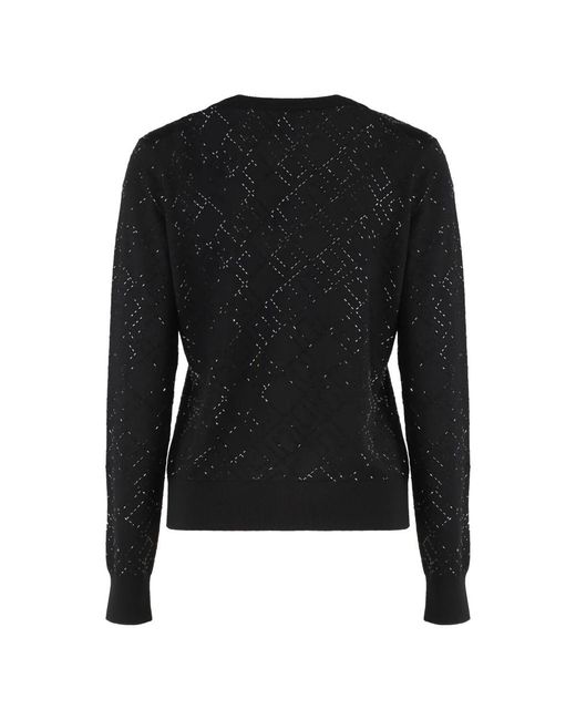 Elisabetta Franchi Black Kristallwoll-Strickjacke Elegant Schwarz V-Ausschnitt