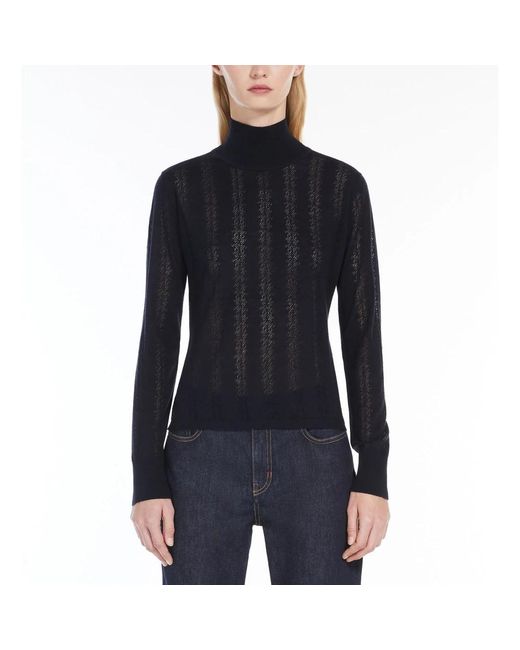 Max Mara Truien & Vesten ,Blauw ,Wol Wollen En Zijden Coltrui in het Black