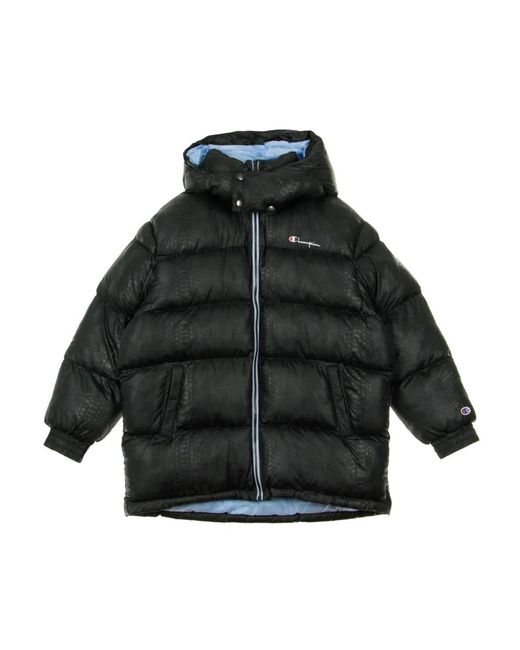 Champion Black Lange Schwarze/Azure Daunenjacke Damen