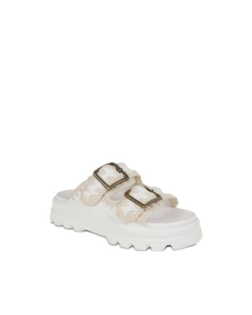 Mou White Weiße Sandalen Mit Schnallenriemen Und Profilsohle
