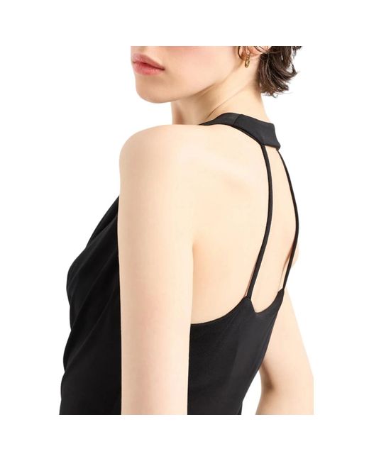 Armani Exchange Black Schwarzes kurzes kleid mit drapiertem ausschnitt