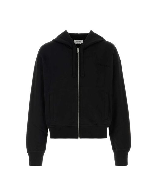 McQueen Hoodies & Sweatvesten ,Zwart ,Katoen Hooded Zip Through Sweatshirt in het Black voor heren