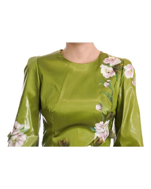 Dolce & Gabbana Green Grünes blumenverziertes sheath midi kleid