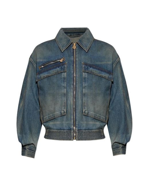 Versace Jassen ,Blauw ,Denim Denimjas Met Vintage-Effect in het Blue voor heren