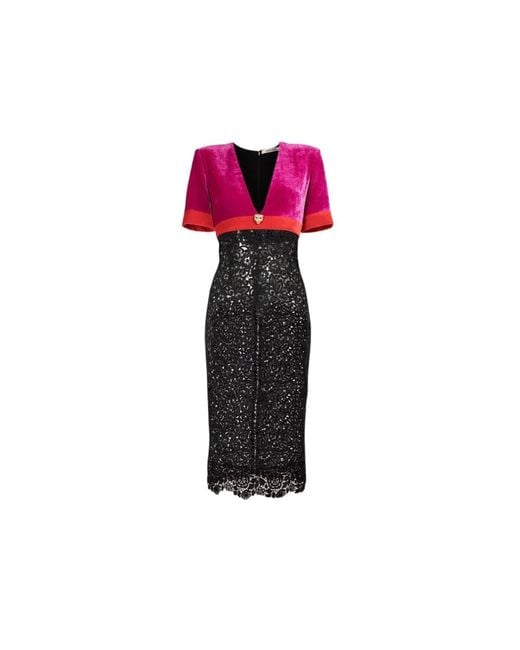 Roberto Cavalli Kleedjes ,Paars ,Panterhoofd Fluweel Kant Jurk in het Pink