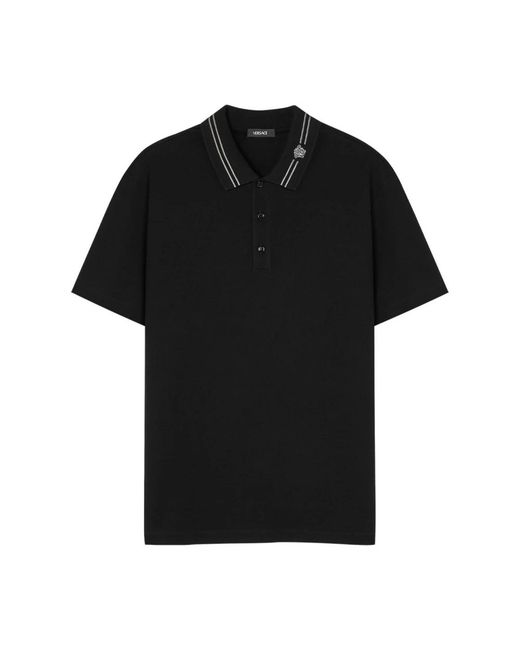 Versace Black Polo Shirt With Medusa Embroidery for men