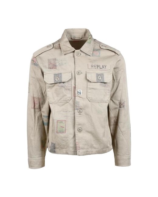 Replay Jassen ,Katoen Camicia Militare in het Natural voor heren