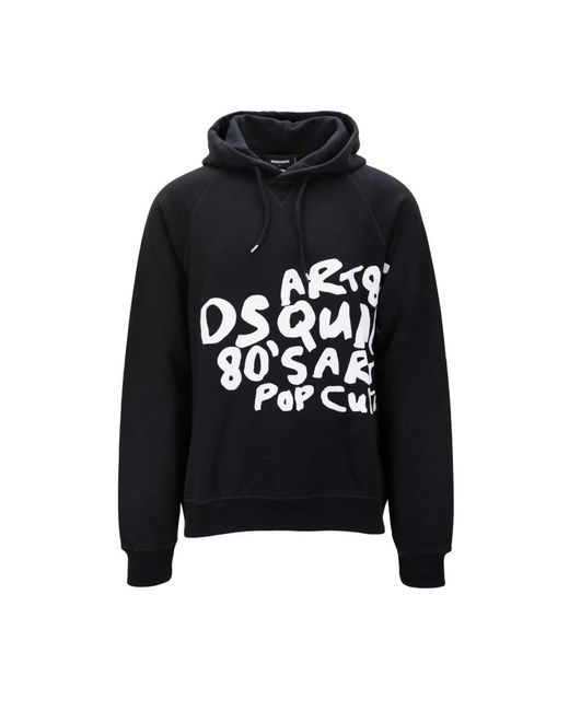 DSquared² Hoodies & Sweatvesten ,Zwart ,Katoen Hoodie Van Katoen Met Trekkoord in het Black voor heren