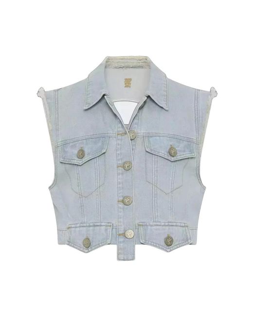 One Teaspoon Jassen ,Blauw ,Denim Blauwe Denim Vest Distressed Logo in het Blue