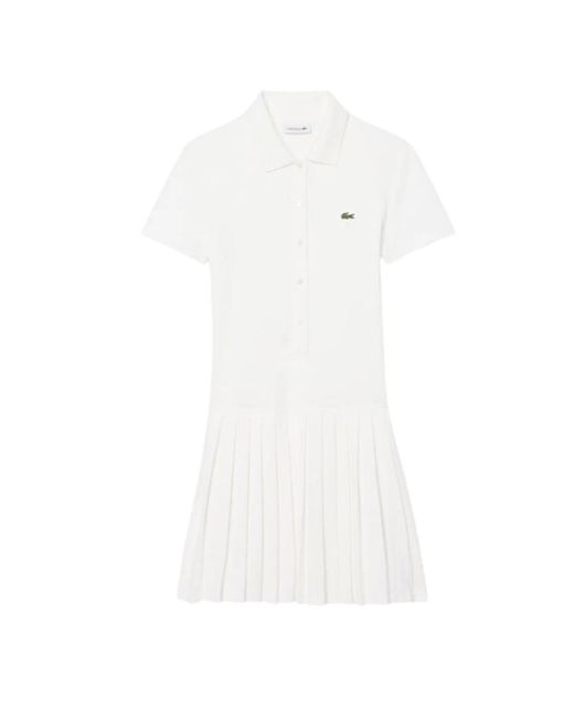 Lacoste Kleedjes ,Katoen Stretch Piqué Geplooide Polojurk in het White