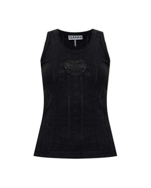 Ganni Top Met Een Patch in het Black