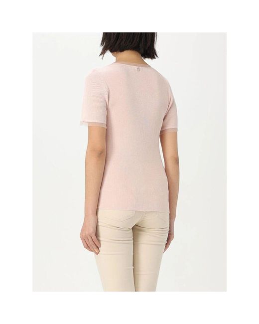 Liu Jo Pink Geripptes Stricktop Mit Tüllbesatz