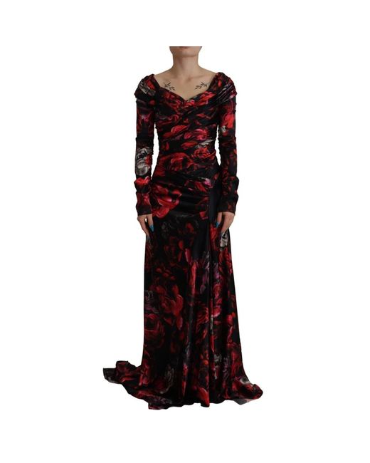 Abito a-line sheath nero con rose floreali di Dolce & Gabbana in Brown