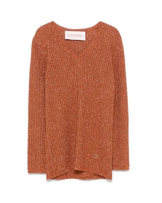 Valentino Brown V-Neck Knitwear