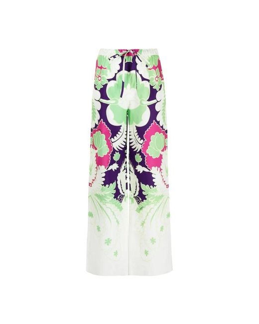 Valentino White Bedruckte Hose Mit Weitem Bein
