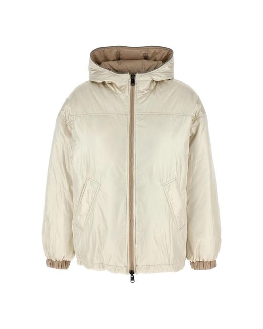 Brunello Cucinelli Jassen ,Nylon Gelamineerd Omkeerbaar Donzen Jack in het Natural