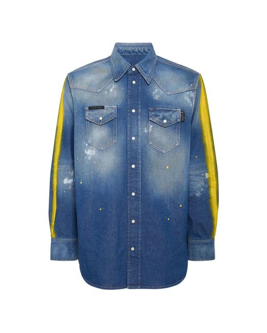 Philipp Plein Blue Denim Shirts for men