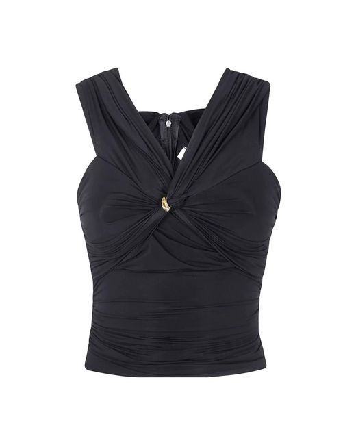 Elisabetta Franchi Blue Schwarzes off-shoulder top mit drapierten details